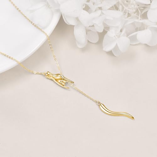 YAFEINI Italian Horn Hand Necklace Sterling Silver Cornicello and Mano Cornuto Pendant Necklace Good Luck Italian Amulet Pendant Jewelry for Women Girls Gifts2