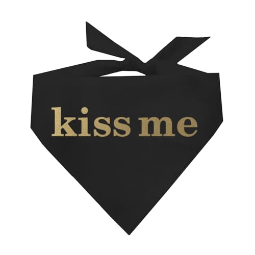 Kiss Me in Gold Valentine's Day, New Years Dog Bandana(Black,OS 568)