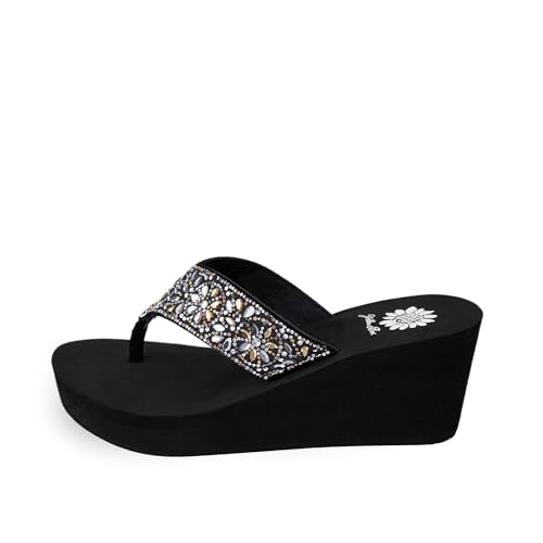 Yellow Box Women's Enola Wedge Sandal, Round Toe, Medium-High 2.5 Inch Heel, 0.75 Inch Platform Comfortable Flip-Flop