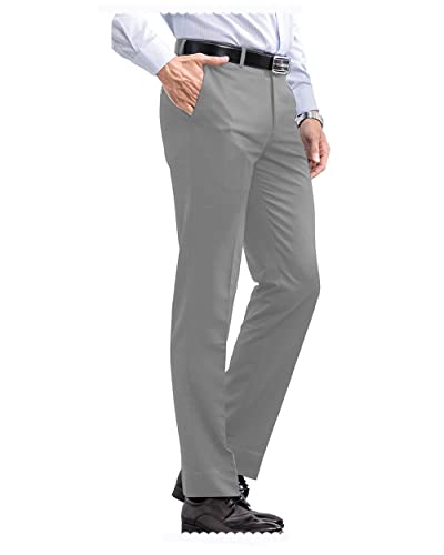 Men Pants Dress Classic Slim Fit Comfort Suit Premium Casual Pant (Light Grey-29W x 30L)