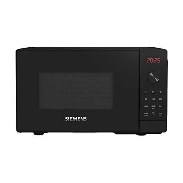 Siemens FE023LMB2 iQ300 Mikrowelle, 44 x 26 cm, 800 Watt, Drehteller 27 cm, Türanschlag links, cookControl8 Automatikprogramme, Grillfunktion, Schwarz, 20 L