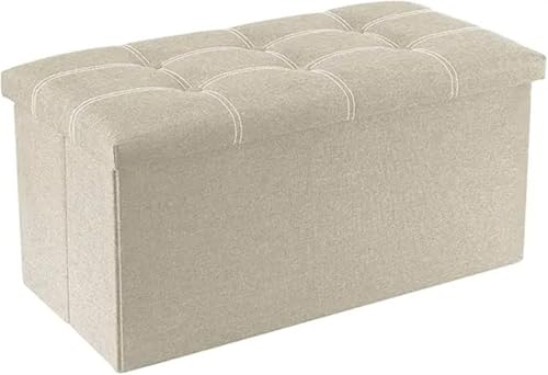 GIYXHU Puff Almacenaje Taburete De Almacenamiento Plegable 30', Banco 80 L, Asiento Tapizado con Taquilla Lino Beige for Dormitorio Y Sala Estar(Beige)