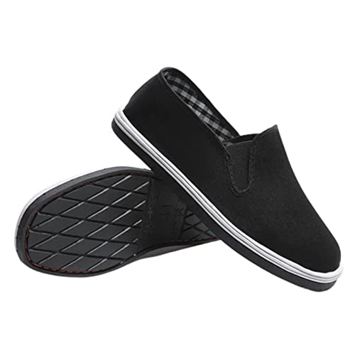 Men's Kung Fu Shoes, Comfortable Slip-On Chinese Traditional Old Beijing Cloth Shoes, Tai Chi, Rubber Sole, Non Slip, Black, Breathable Sweat-Absorbent, Strong Grip and Wear-Resistant