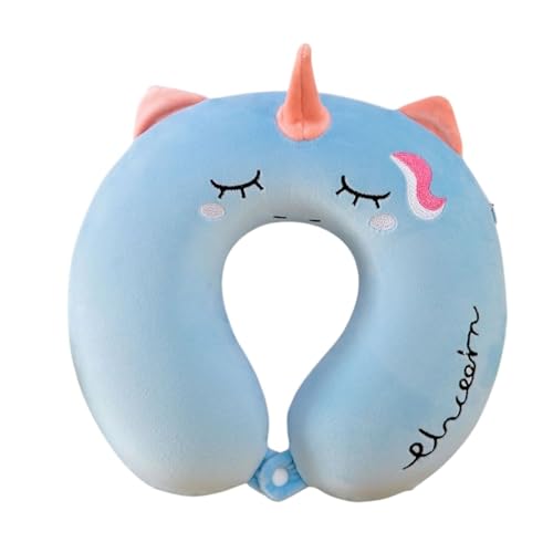 Image of Soft and Comfortable Cartoon Designed U-Shaped Kids Travel Neck Pillow for Airplane Car Flight Head Neck Support for Boys and Girls (Pack of 1, Blue)