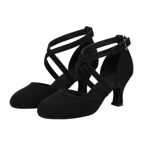 Morbuy Zapatos de Baile Latino Mujer con 5.5 cm, Cómodos Diseño Oscuro Zapatos Baile Latino Mujer, Tacones Salsa y Bachata Tango Calzado, para Práctica de Rendimiento 35-45EU (Negro,45)