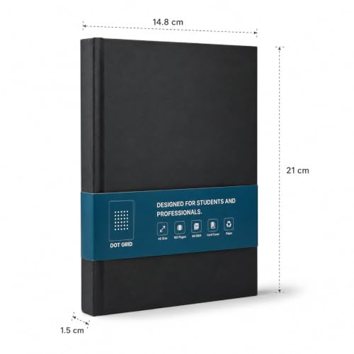 Image of BRYT A5 Dot Grid Notebook | Hardcover Diary, 192 Pages, 80 GSM, No-Bleed Thick Paper | 180 Degree Lay Flat Dotted Notebook for Designers, Architects, Professionals, Office Use & School Use (Black)