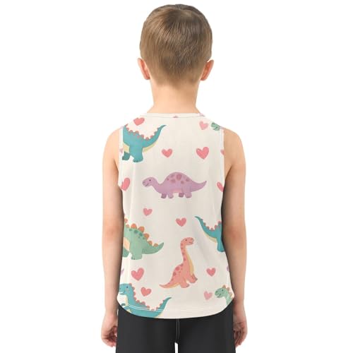 Bolaz Boys Athletic Quick Dry Tank Top Sleeveless Workout T Shirts Age 11-15,Cartoon Dinosaur and Love Pattern3