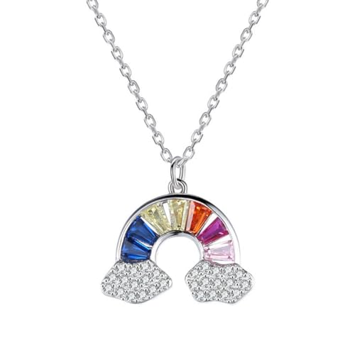 MIRKUZI Ketten für Mädchen Regenbogen Zirkon Halskette, Regenbogen eingelegter Zirkon Anhänger, Kinder Regenbogen Wolke Halskette