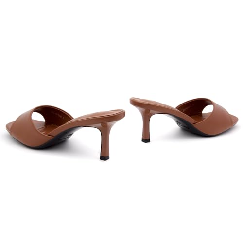 Image of Shoe Land Women's Low Heels Stiletto Heeled Slides, Open Toe One Band Slip-On Heeled Mules - Dressy Heeled Sandals for Prom, Party Wedding and Vacation