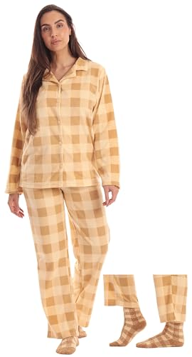 #followme Printed Microfleece Button Front PJ Pant Set with Socks 6370-10195-SUEDE-M