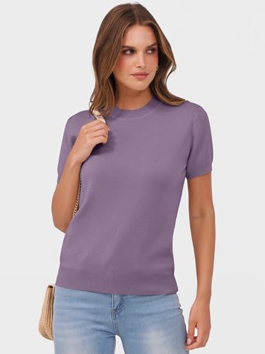 Image of ANRABESS Womens Short Sleeve Sweaters Wool Blend Crew Neck Sweater Shirts Business Casual Work Tops 2026 Summer Outfits