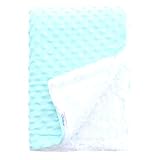 SWEET DOLPHIN Sherpa Minky Baby Blankets for Crib Stroller Nap, Fuzzy Warm Cozy Soft Receiving Blankets Unisex for Boys, Girls, Kids, Toddler, Infant - 30x40 inches (Aquamarine)