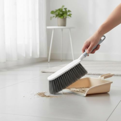 Image of Plastic Dust Removal Brush | Microfibre Bristles | All Purpose Dusting Brush | Semi Hard Long Bristle for Carpet, Keyboard, Home, Hotel and Household (White)