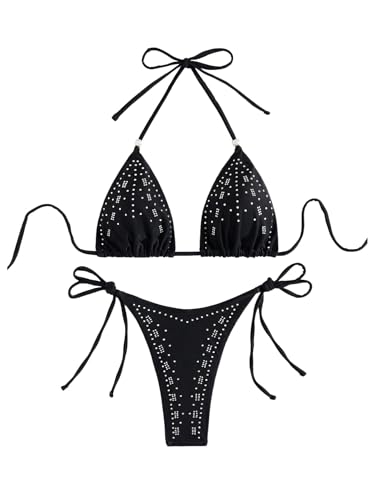 SOLY HUX Women's Bikini Swimwear Summer Beach Vacation Clothes Halter Cheeky Bathing Suits