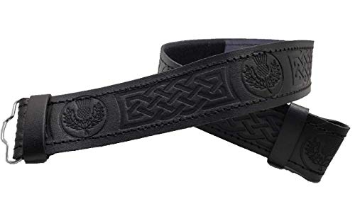 AAR Kilt Belt for Men Leather Black Thistle Embossed Design Scottish Highland S-2XL3