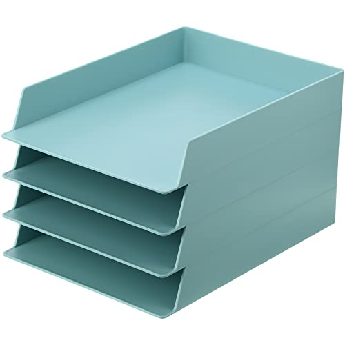 Tatuo 4-pack A4 30 x 25 x 4,97 cm stapelbar brevbricka pappershållare plast skrivbordsorganisatör förvaring kontor skrivbordstillbehör för kontor magasin fil dokument kvitton, blågrön