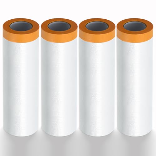 LINSOCLE 4 Rouleaux Bâche de Protection Peinture 270cm x 20m -Film de Masquage Peinture Imperméable Anti-Poussière - Pour Sol, Automobile & Meubles