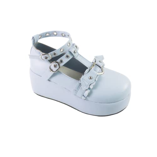 Image of Women's Platform Mary Janes Heart Cat Buckle Rivets Ankle Lolita Gothic Princess Platform Pumps Patent Leather Thorn Vintage Traditional Embroidery Upper Dress Shoes