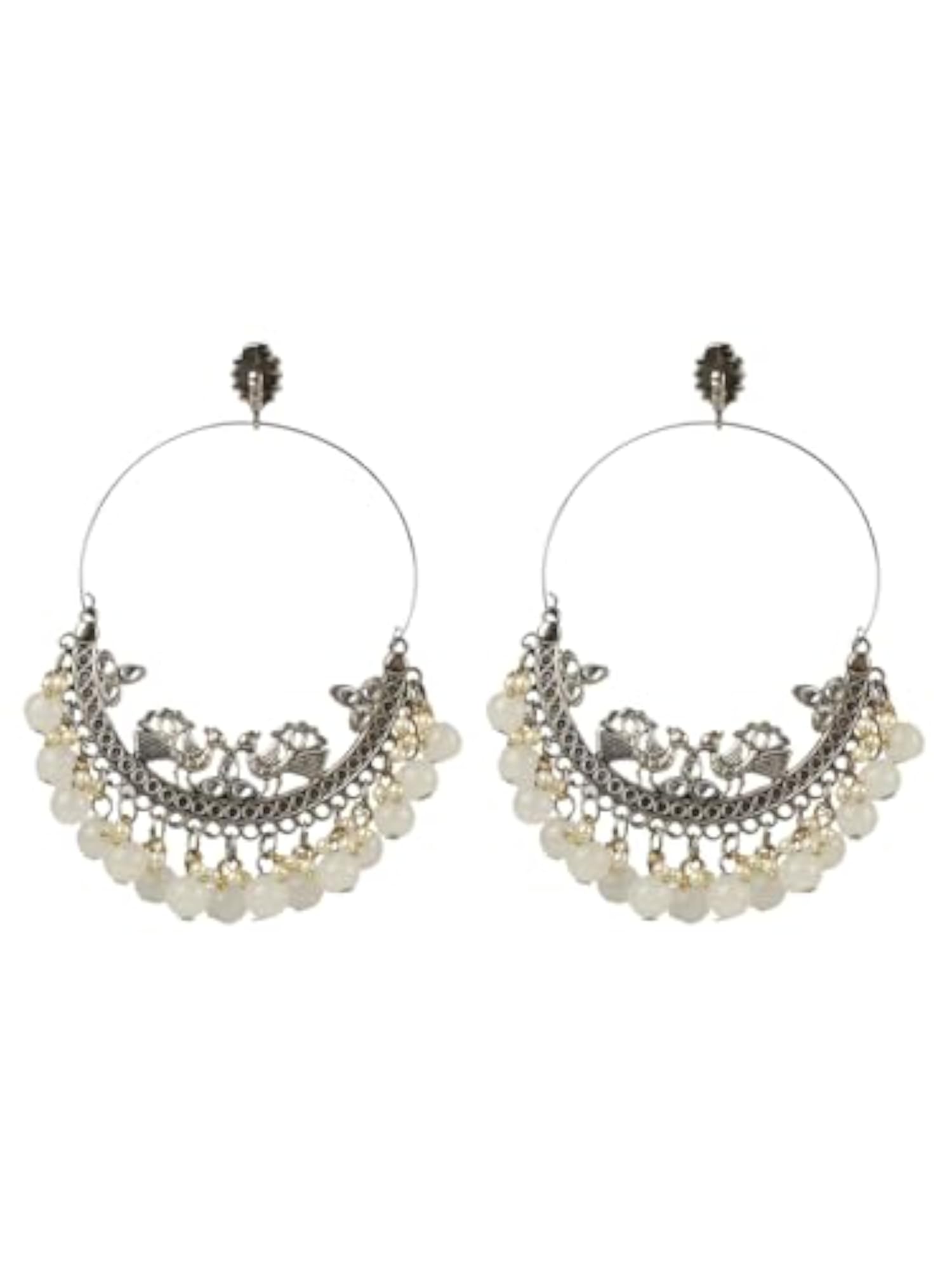 Silver Plated Oxidised Chandbali Earrings, Traditional Design