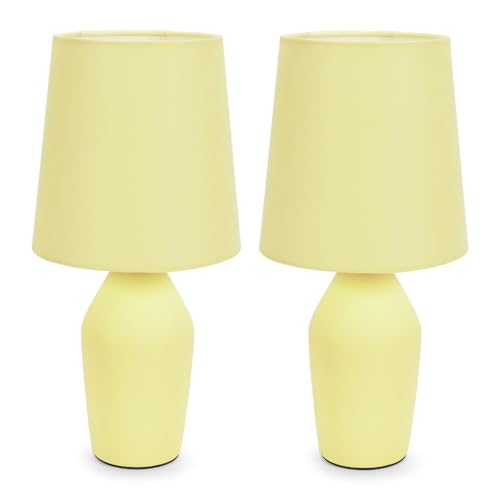 Image of ValueLights | Set of 2 - Sunshine Yellow Ceramic Base Table Lamp with Tapered Fabric Lampshade Bedroom Bedside Light - LED Bulbs Included | Table Lamps & Home Improvements Essential