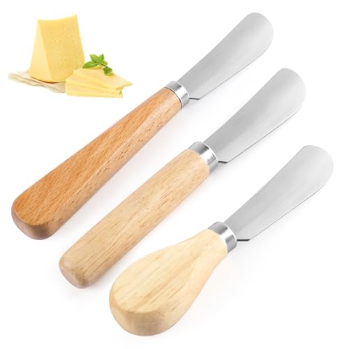 GHVACZS Butter Knife Set of 3, Butter Spreader with Wood Handler, Stainless Steel Spreading Knife, Cheese Spreaders for Smooth Spreading Butter, Cream, Jam, 5/6/7 Inches