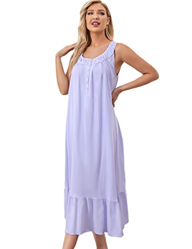 Image of MZROCR Cotton Nightgowns for Women Soft Sleeveless Night Gown for Adult Women Ruffle Sleepwear