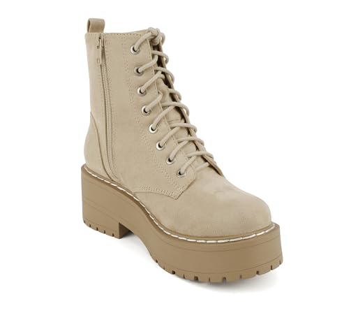 Image of Soda FLING Women Chunky Lug Sole Lace up Fashion Combat Ankle Boot w /Side Zipper