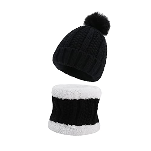 Baby Winter Beanie Hat Scarf Set for 1-3 Years Old Toddlers Boys Girls, Knit Thick Warm Chunky Fleece Lined Thermal Sets (Black)