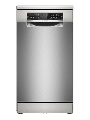 Bosch SPS6EMI21E Serie 6, Lavastoviglie Smart da libera installazione, 10 coperti, Cestelli personalizzabili, Motore EcoSilence Drive, Acciaio spazzolato anti-impronta, 45 cm.