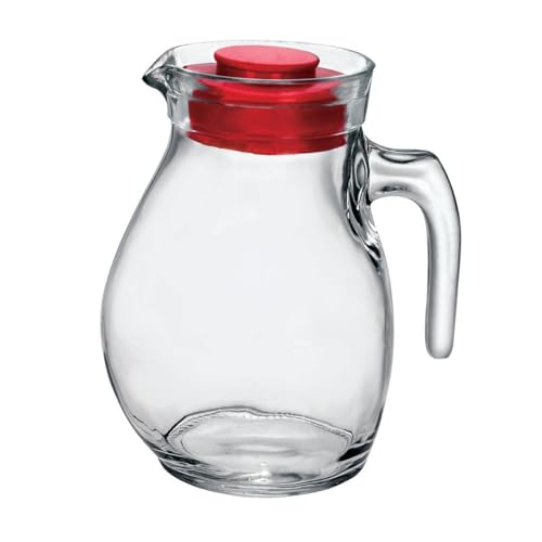 Accessori Cucina Brocca Caraffa da Tavola in Vetro 144Cl con Tappo Rosso