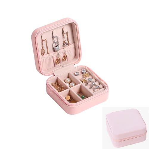 Mini Estojo Porta Jóias Portátil com Zíper para Viagens (ROSA CLARO)
