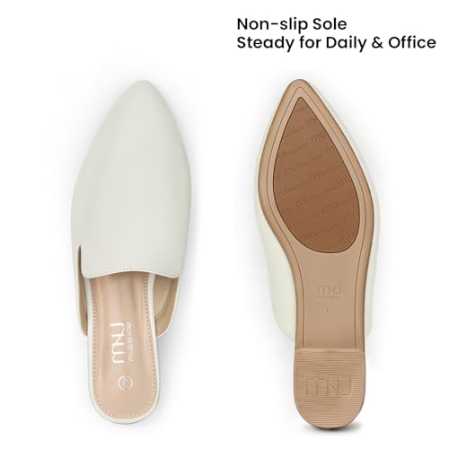 Image of MUSSHOE Women's Pointed Toe Mule Flats: Comfortable Lightweight Slip On Backless Loafers with Memory Foam for Office Work & Dressy Casual Wear