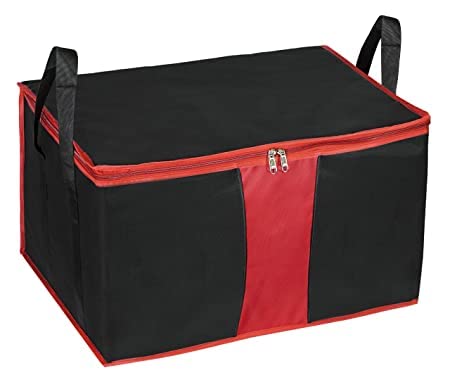 UNICRAFTS Multi-Purpose Heavy Duty Nylon 110 L Super-Size Paper/Blankets/Clothes Storage Bag with Zipper Closure and Strong Handle -Black/Red Rectangular