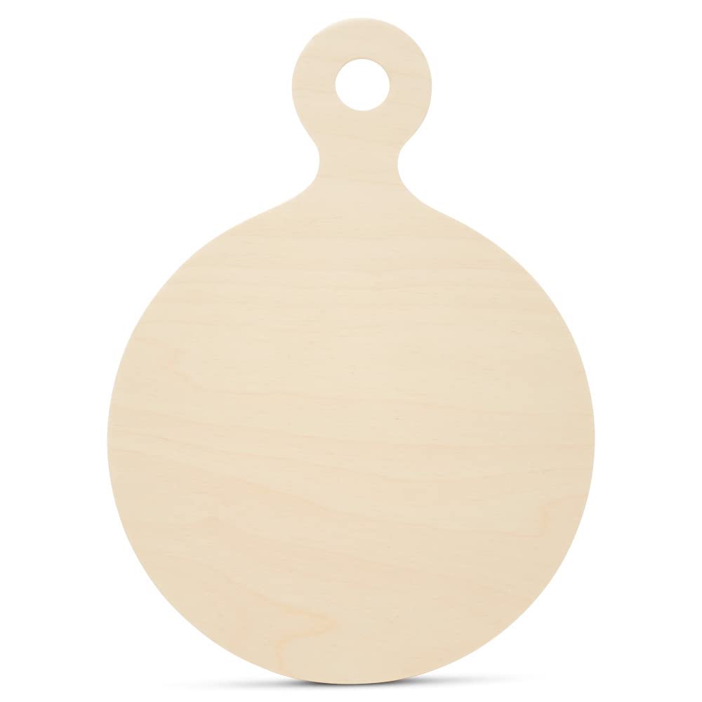 Round Wooden Pizza Board Shape 12" with Handle, Pack of 10 Wood Cutting Boards for Kitchen Decor, & Charcuterie Boards, by Woodpeckers