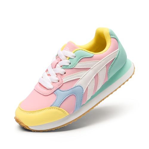 DREAM PAIRS Girls Sneakers Lace-up Tennis Running Casual Footwear LilLegends Lightweight Classic Walking Shoes for Little/Big Kid 11 Little Kid Mint Green/Pink