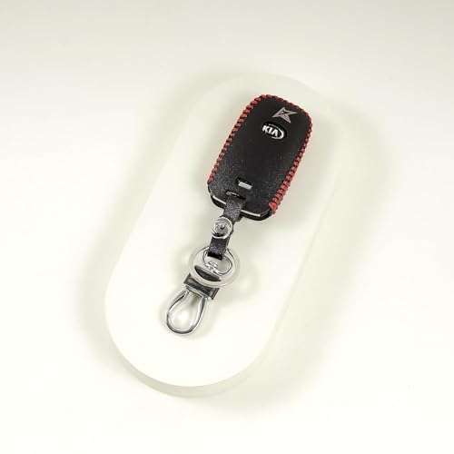 Image of Leather Car Smart Remote Key Cover Case for Kia Seltos, Sonet, Carens (Black)