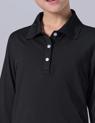 Image of Liberty Pro 3 Pack Youth Girls Long Sleeve Golf Polo Shirts | Collared Shirts, 3-Button Placket, Moisture Wicking Tops for Kids, Teens, School Uniform, Golf, Tennis