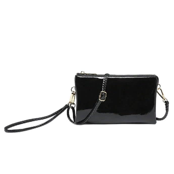 JEN & CO. Riley Wristlet - High Shine Gloss - Adjustable/Detachable Strap - Vegan Leather Crossbody Handbag