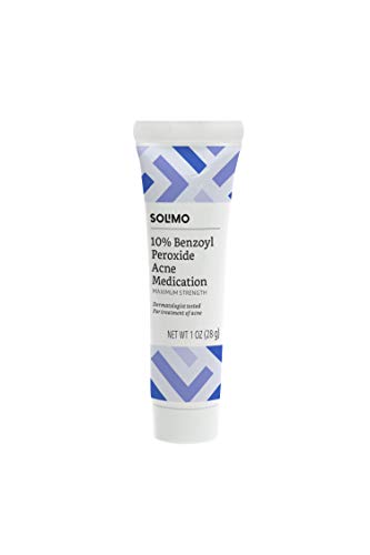 Amazon Brand - Solimo 10% Benzoyl Peroxide Acne Medication, Maximum Strength, Dermatologist Tested, 1 Fluid Ounce (Pack of 4)