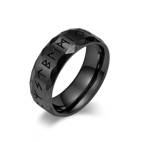 MERTTURM Runique Nordique Bague Viking, Acier Inoxydable Fidget Bagues Texture Mate, Bijoux Anneau Vintage Cadeau, pour Groupe/Hip-Hop/Mode/Rocher/Homme Femme