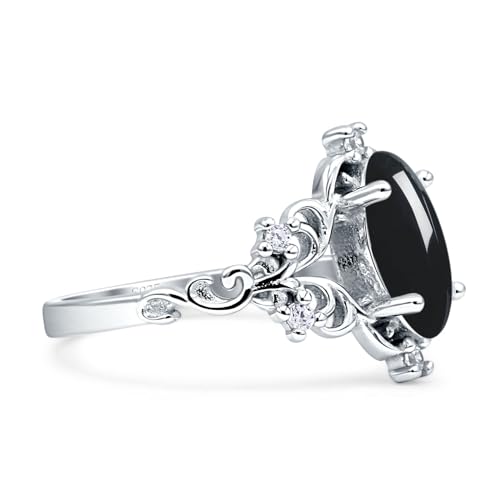 Art Deco Marquise Natural Black Onyx Filigree Floral Designer Vintage Style Wedding Engagement Ring Solid 925 Sterling Silver2