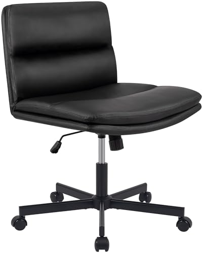 CLP Sillon Lounge tapizado Regulable en Altura Eldor, Silla de Oficina de Polipiel, giratoria con Respaldo y Ruedas, hasta 135 kg, Color:Negro