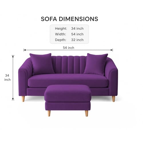 Image of Doraldo 2 Seater Sofa Set with Ottoman for Living Room (Purple) Premium Fabric Sofa