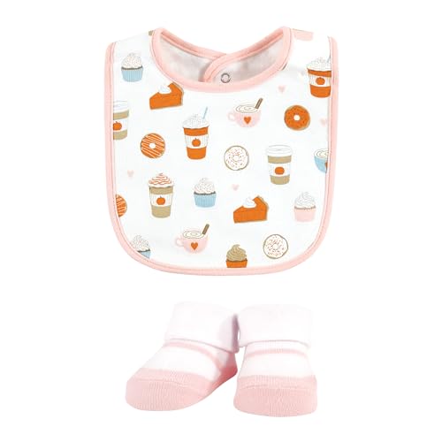 Image of Hudson Baby Unisex Baby Cotton Bib and Sock Set, Pumpkin Spice, One Size