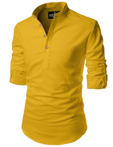Image of Univibe Full Sleeve Chinese /Rounded /Mandarin Collar Pure Cotton Casual, Wedding, Party, Festival Stylish Short Length Slim fit Kurta Style Shirt for Men and Boys.