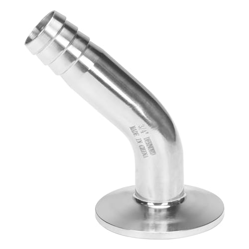 Image of DERNORD Sanitary Hose Barb Pipe Fitting 1.5 inch Tri Clamp (50.5MM Ferrule) 45 Degree Elbow Tube OD 3 /4 inch /19MM
