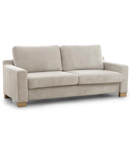 SWEET SOFA® Sofá Luz 3 Plazas – Tapizado en Pana y Patas de Madera Maciza – Diseño Moderno y Acogedor, 188 cm de Longitud Color Beige.