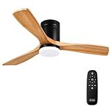M mimotec - Ventilatore da Soffitto LED Black Energy, Motore DC 35W a Basso Consumo, Luce LED 18W, 6 Velocità, Ultra Silenzioso, 4 Pale Effetto Legno, Include Telecomando.