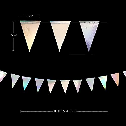 Image of 40Ft Iridescent Party Decorations Holographic Hanging Triangle Pennant Banner Flag Bunting Garland for Graduation Birthday Anniversary Engagement Wedding Bridal Shower Disco Hen Party Supplies