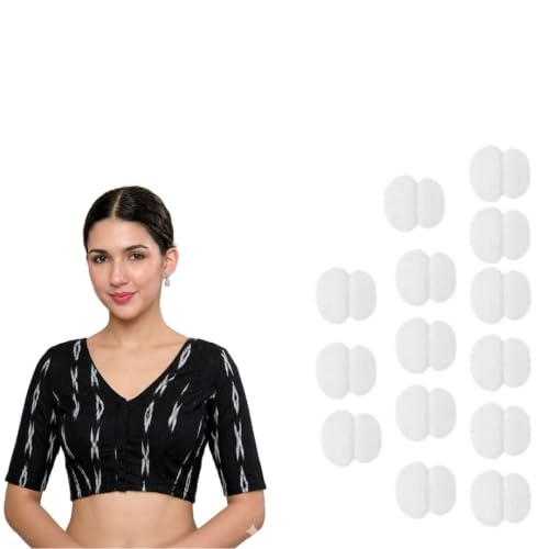 Image of Studio Shringaar Women Cotton Ikat Stretchable (Smocked) Readymade Elbow Length Sleeve Saree Blouse